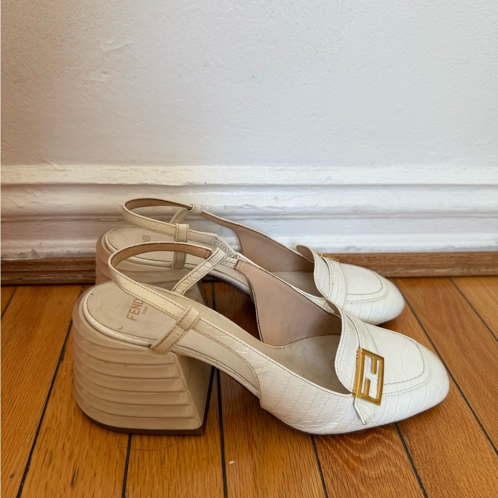 Fendi Embossed Leather Slingback Pumps IT 38